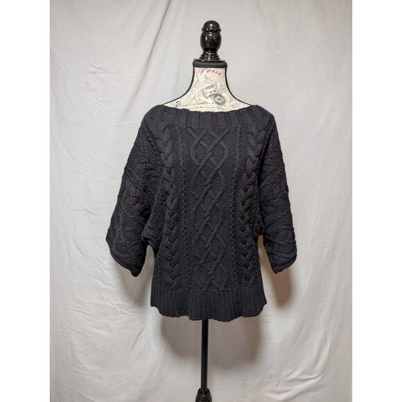 Express Women's Black Cable Knit Boat Neck Sweater Wide Sleeves Size Large - Picture 1 of 7